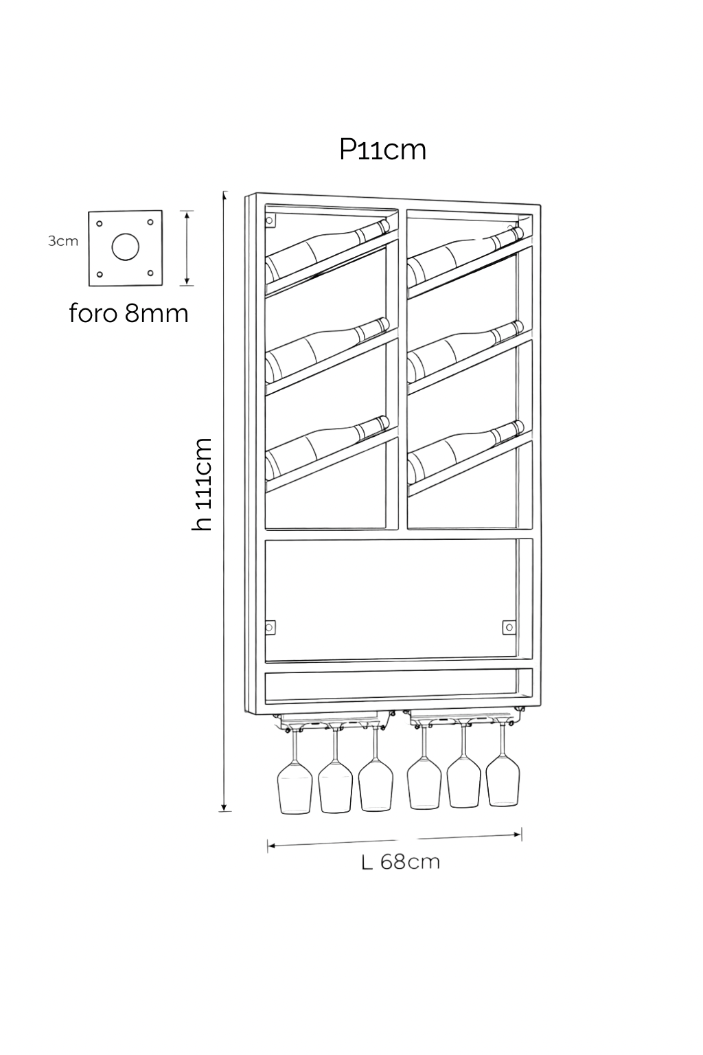 Cantinetta vino verticale Origine metallo nero - portabottiglie salvaspazio da parete