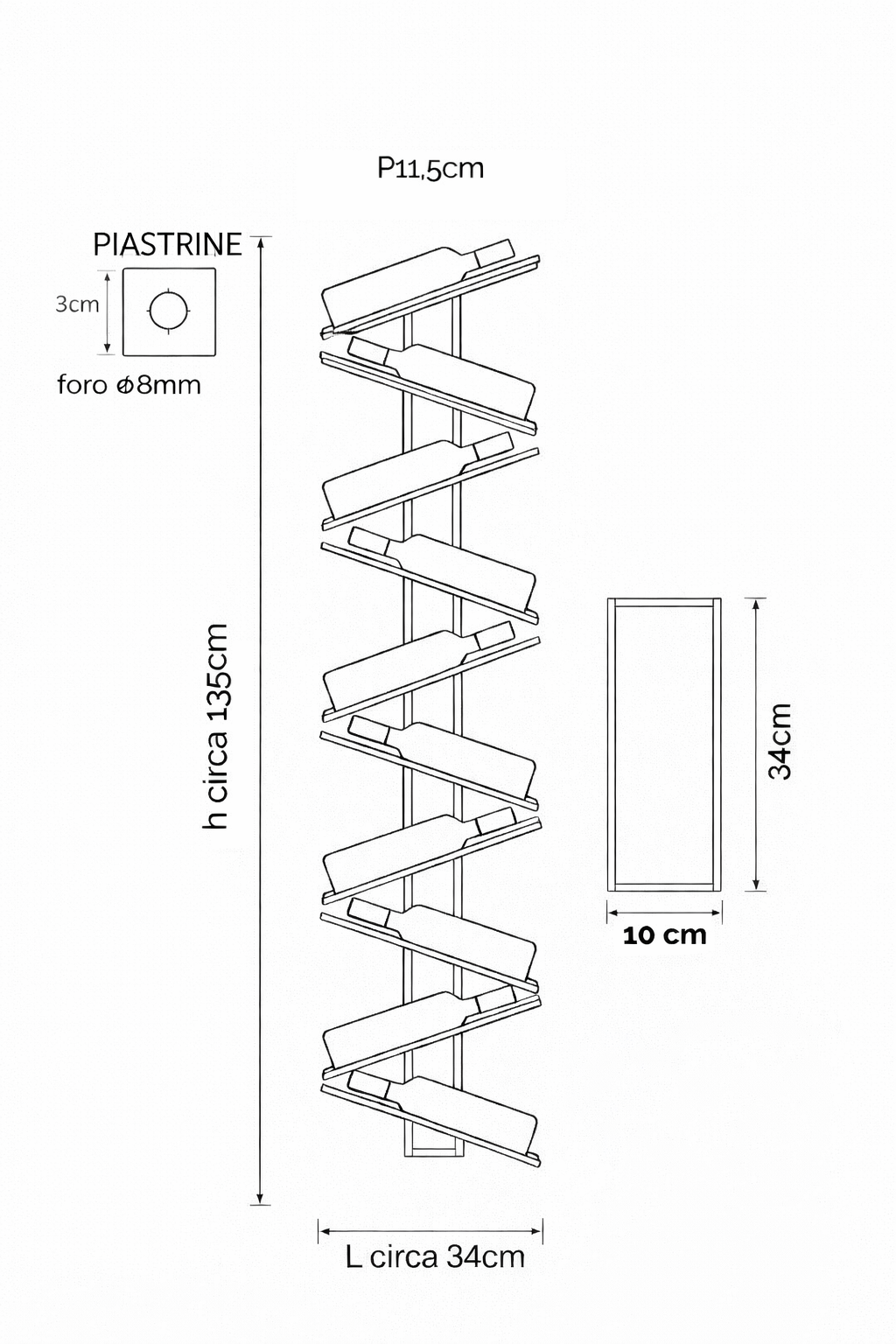 Dettaglio cantinetta vino metallo obliqua - ripiani portabottiglie design contemporaneo
