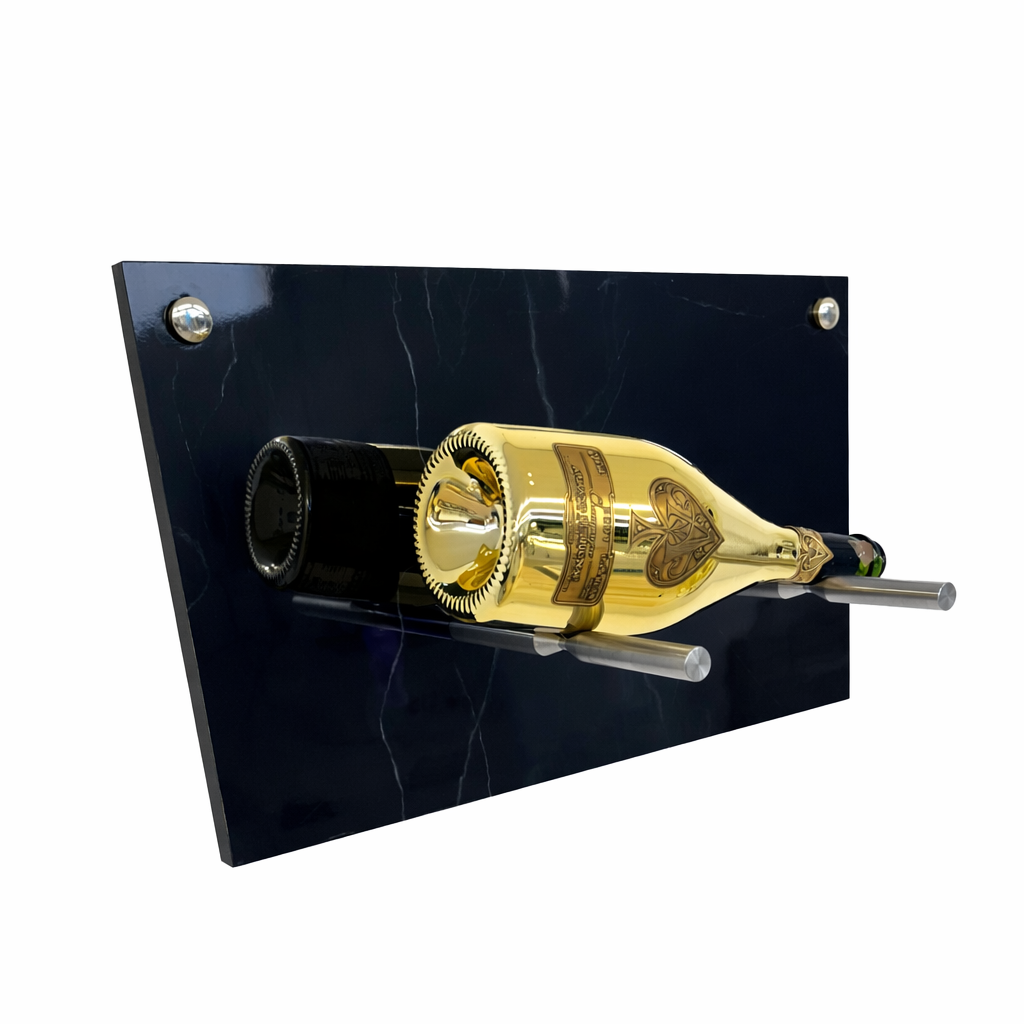 Portabottiglie da parete Marmor Luxuriae effetto marmo nero con supporto in acciaio