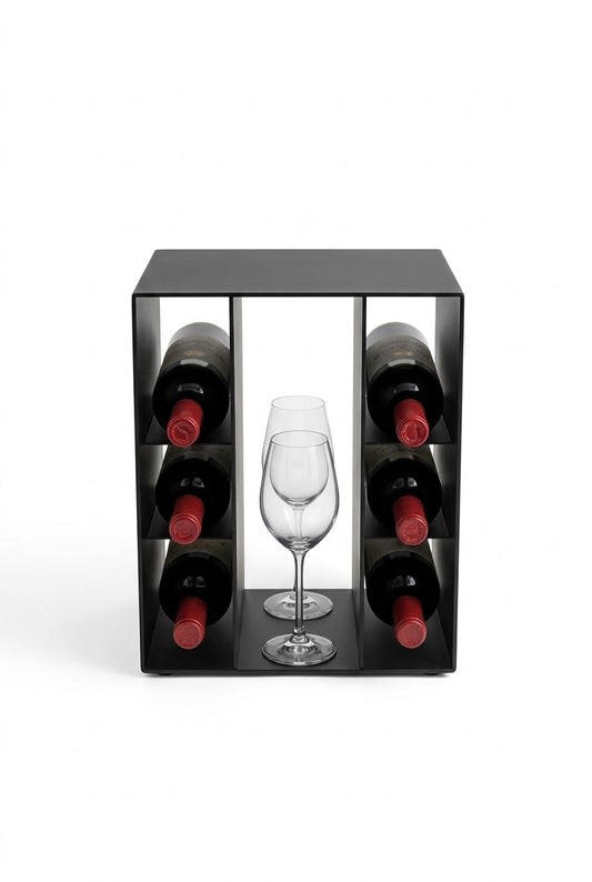 Wine Table cantinetta tavolino in metallo per 6 bottiglie con vano porta calici