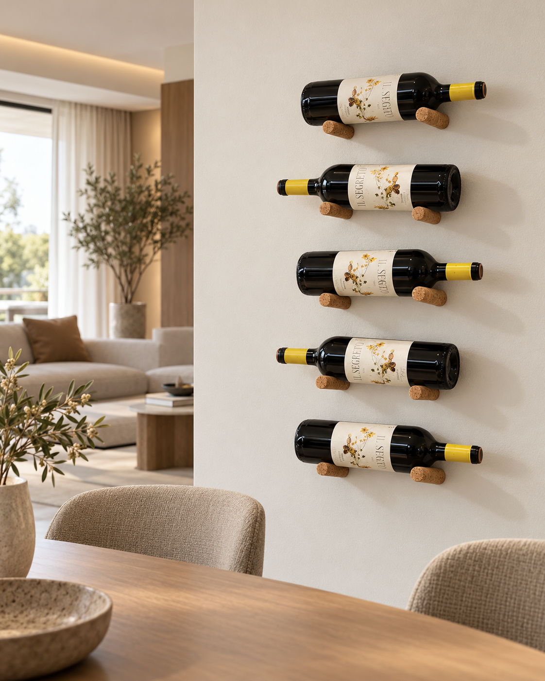 Portabottiglie da Parete in Sughero Naturale – Supporto Vino Modulare